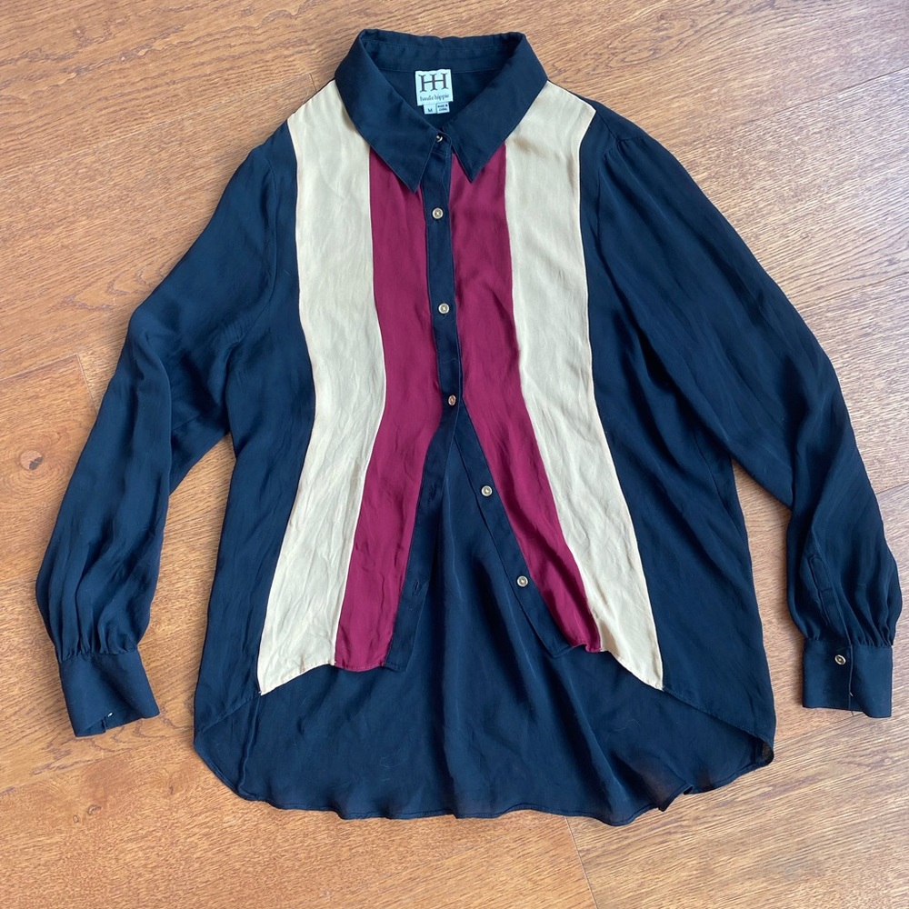 Haute Hippie High Low Black, Red, and Cream Shirt